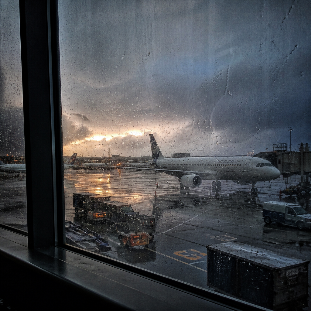 노스이스터 강타 예보 속 공항 활주로